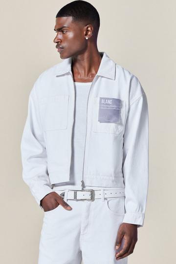 Boxy Fit Denim Jacket With Woven Label white