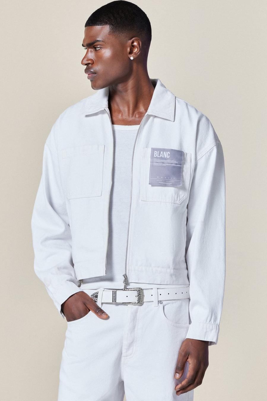 White Boxy Fit Denim Jacket With Woven Label image number 1