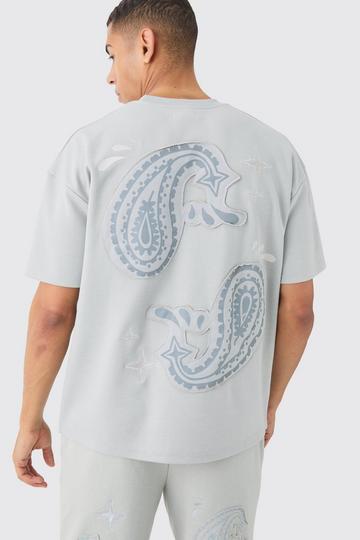 Grey Oversized Heavyweight Paisley Self Fabric Applique T-shirt