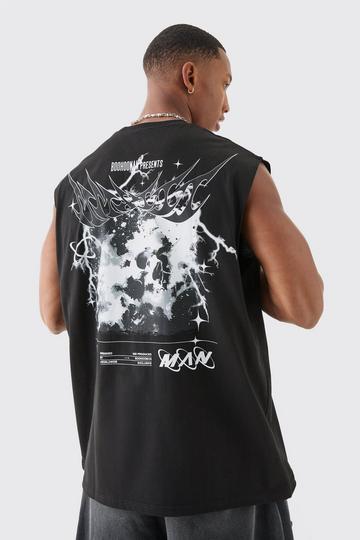 Oversized Man Space Printed Tank black