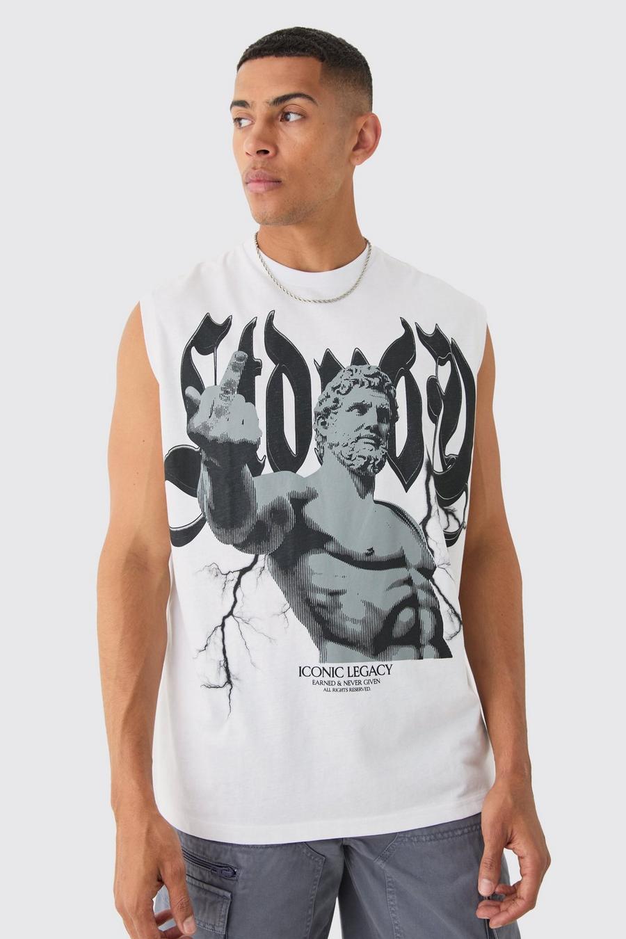 White Oversized Renaissance Statue Printed Tank image number 1