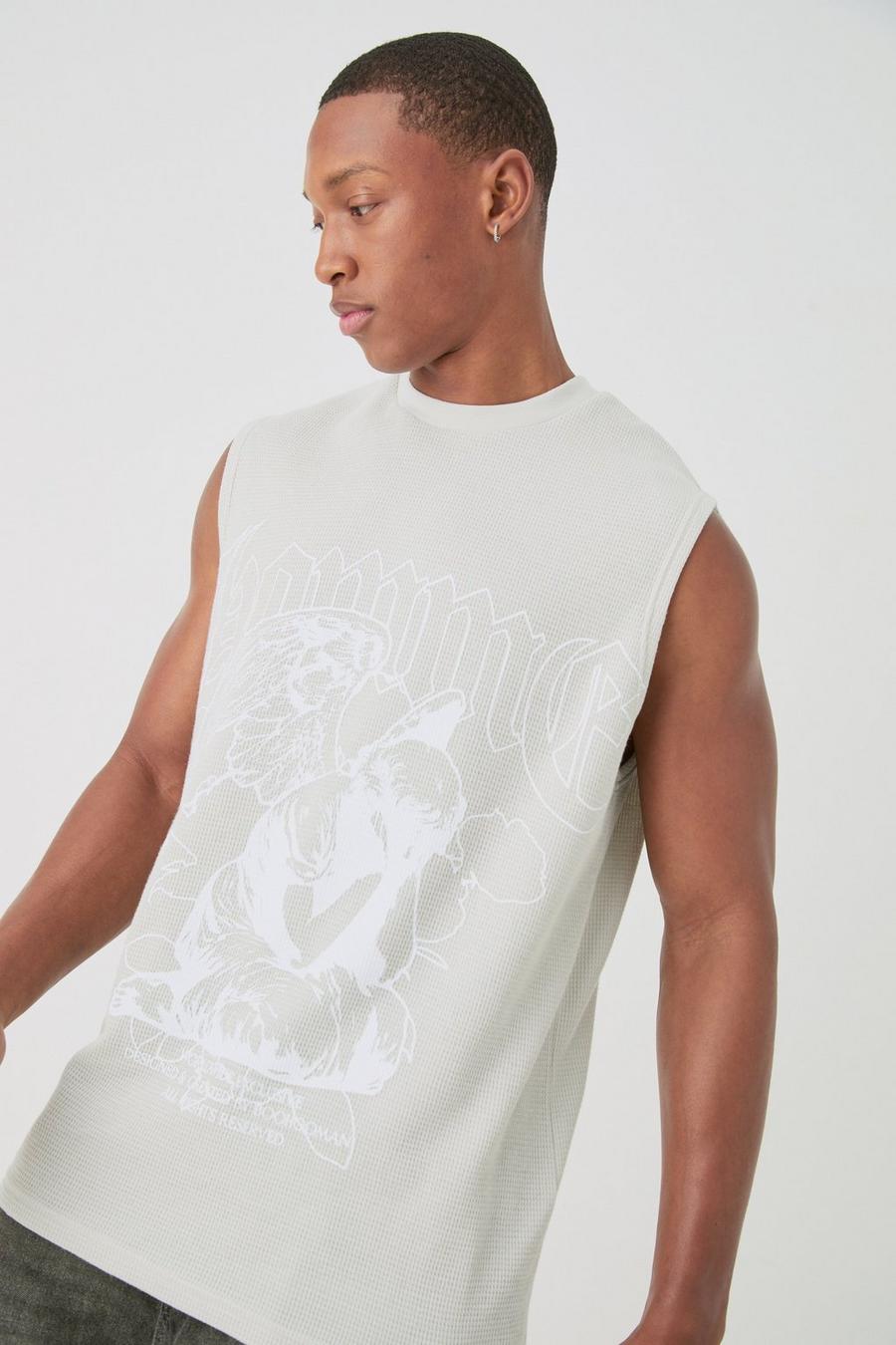 Grey Gothic Renaissance Homme Waffle Printed Tank image number 1