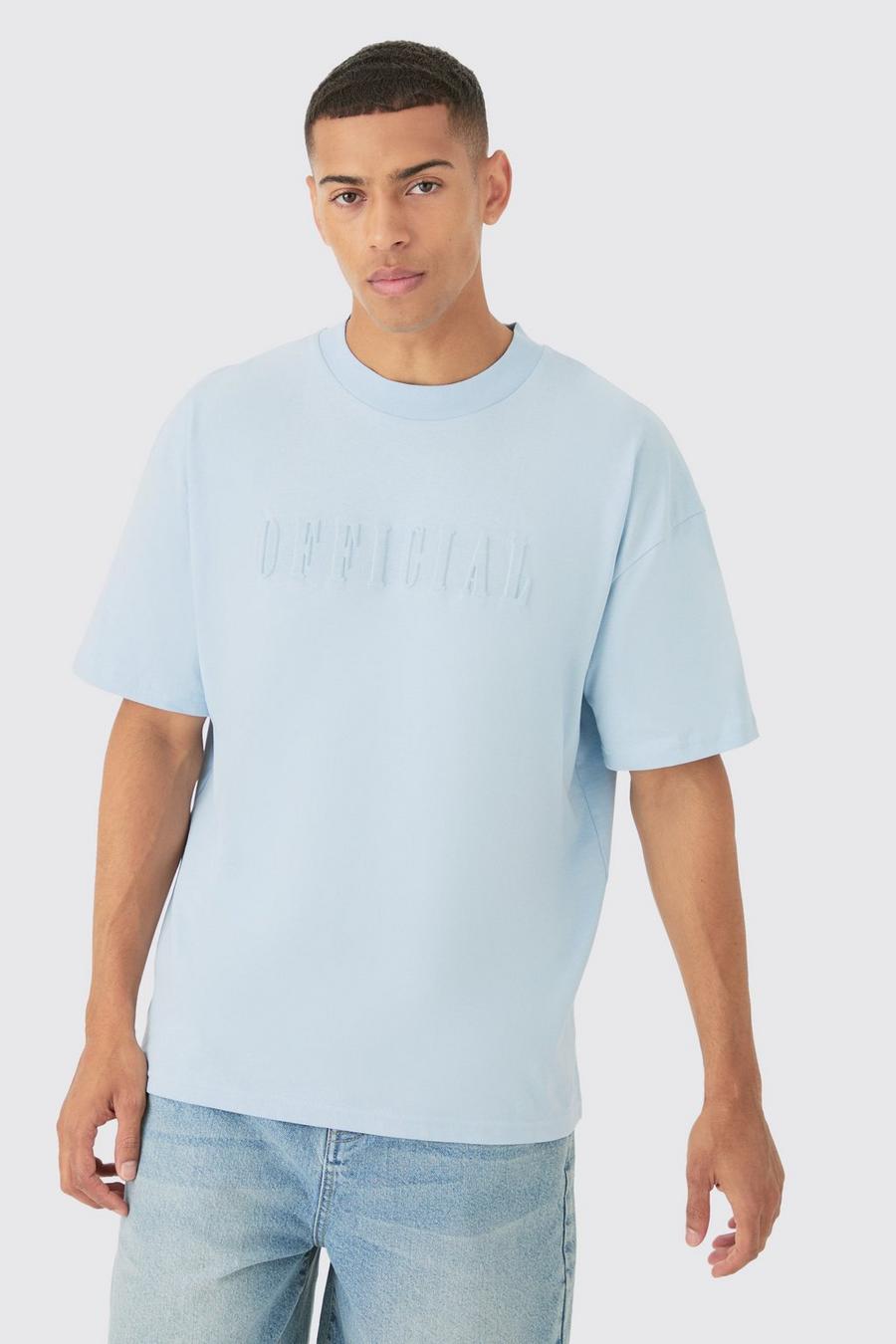 Light blue Oversized Extended Neck Official Embossed T-shirt image number 1