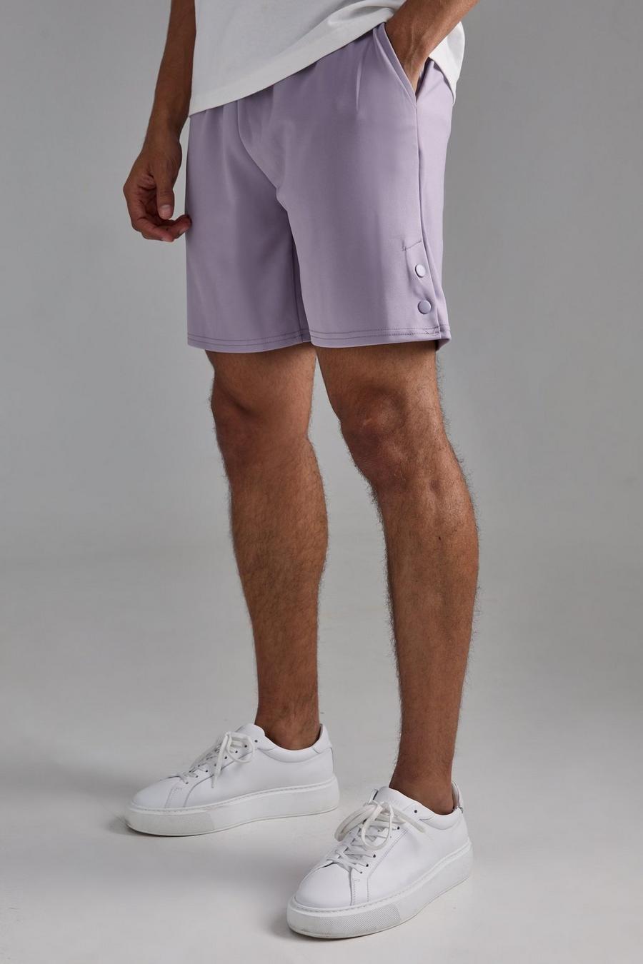 Lockere Scuba Shorts mit Druckknöpfen, Lilac