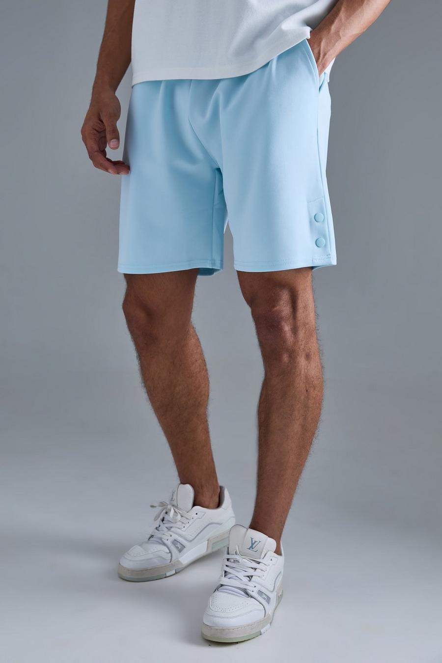 Lockere Scuba Shorts mit Druckknöpfen, Light blue