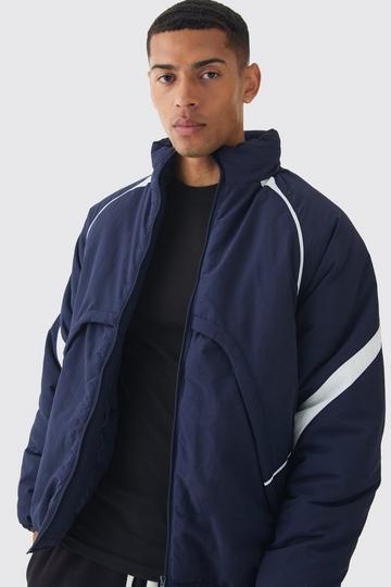 Navy Faux Layer Funnel Neck Parka In Navy