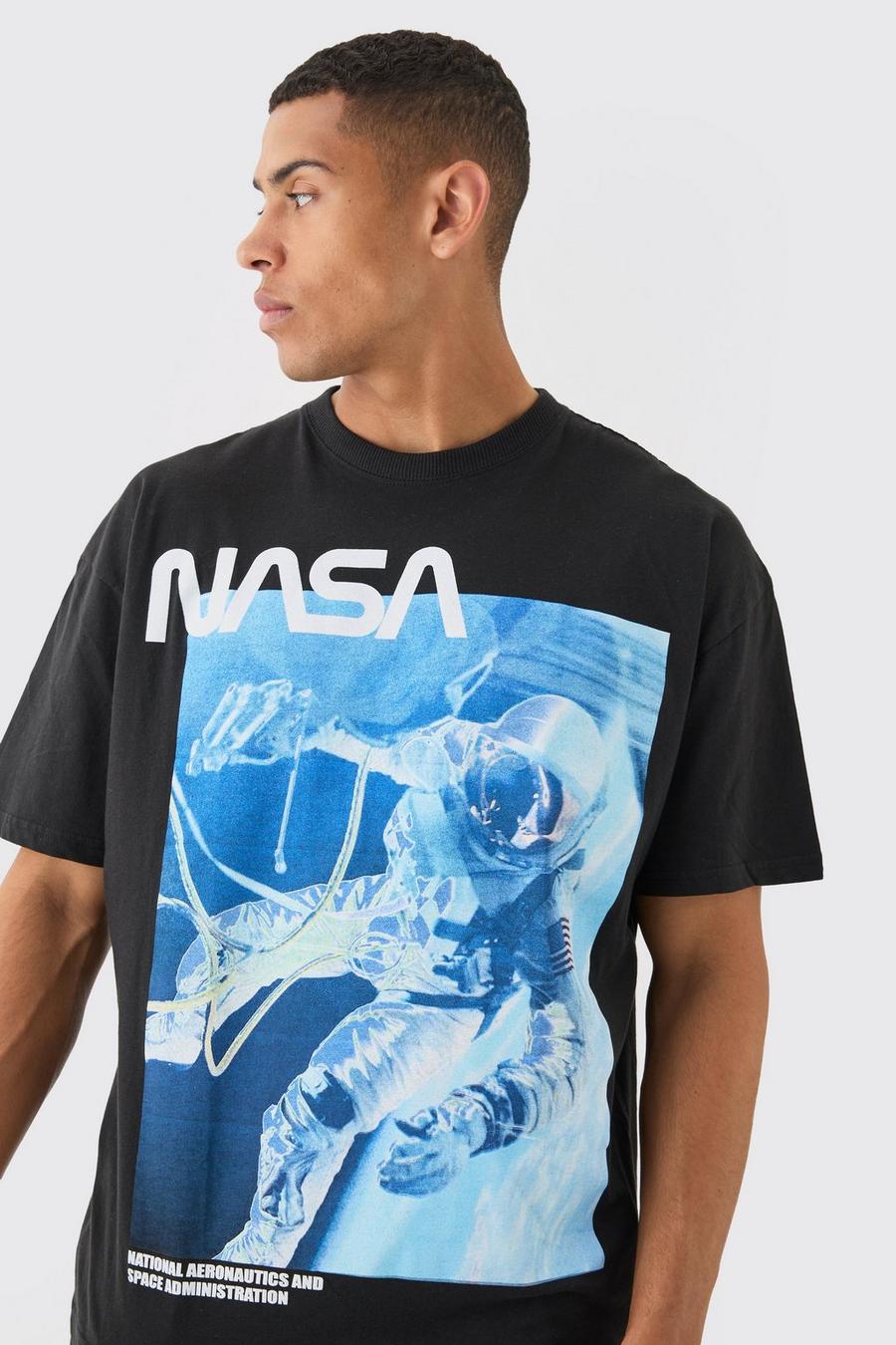 Black Oversized Nasa Space License T-shirt image number 1