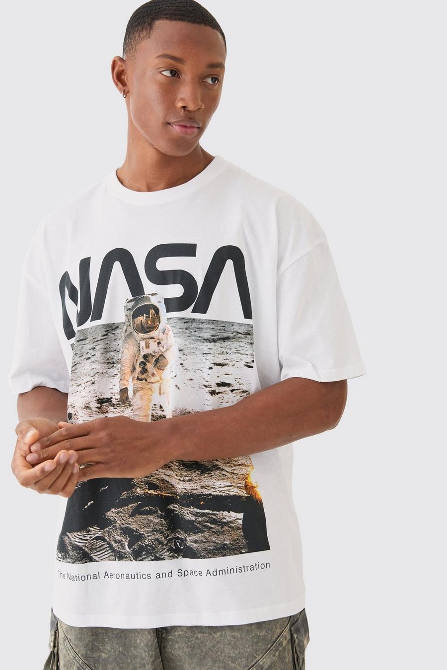 White NASA Oversize t-shirt med tryck image number 1