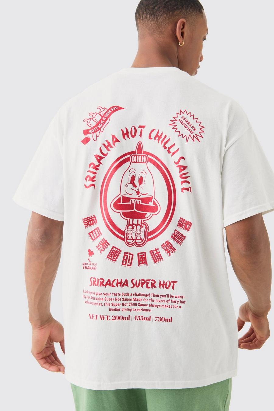 Oversize T-Shirt mit lizenziertem Syracha Sauce Print, White image number 1