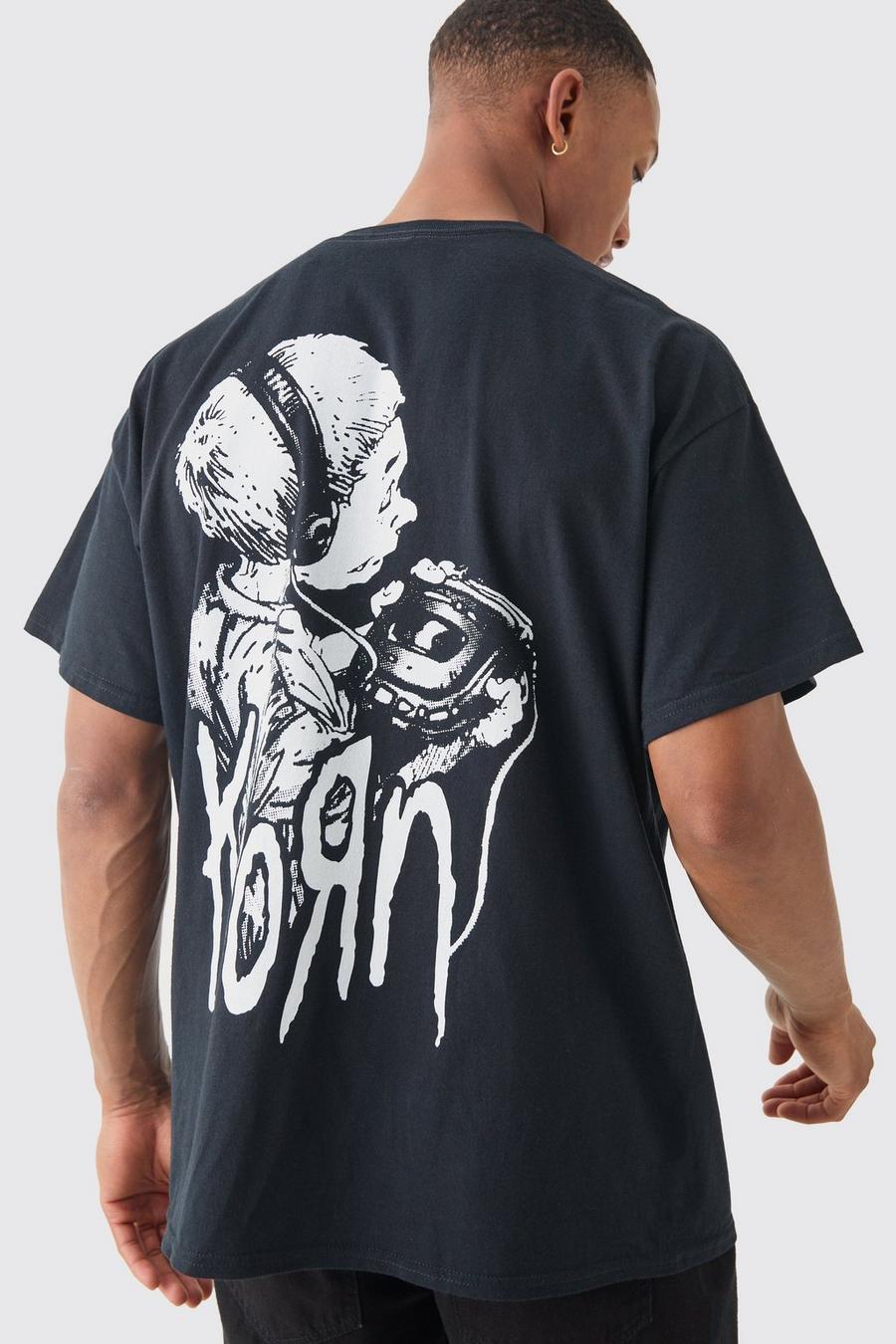 Black Oversized Korn Band License T-shirt image number 1