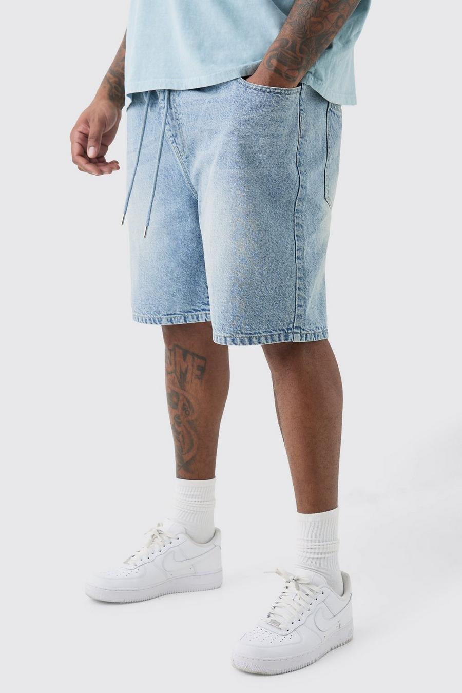 Light wash Plus Elasticated Waist Relaxed Fit Denim Shorts In Light Blue