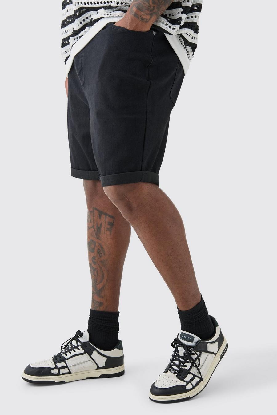 Pantaloncini Plus Size in denim Stretch Skinny Fit neri, True black image number 1