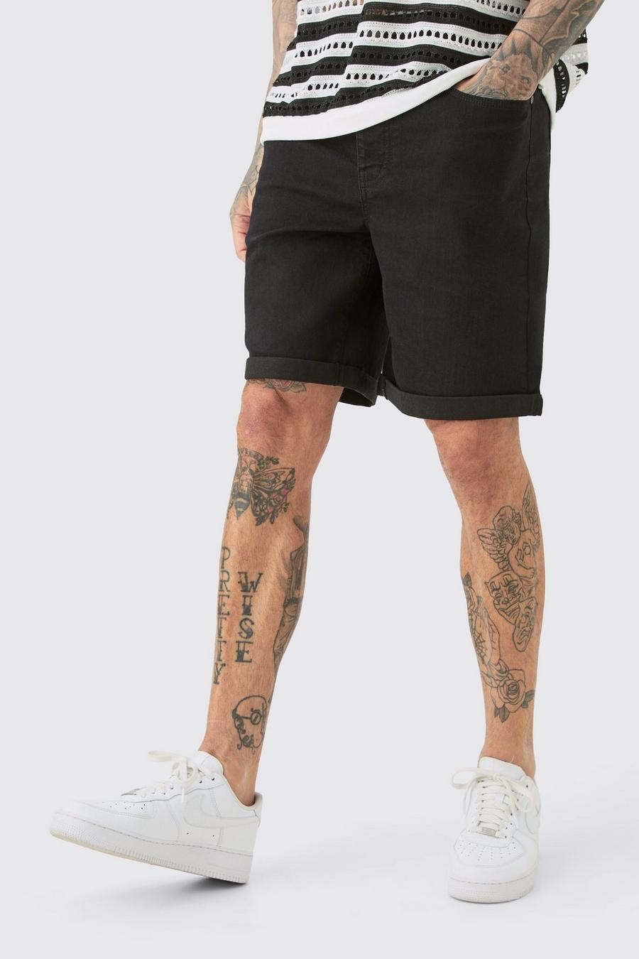 True black Tall Svarta shorts med stretch och slim fit