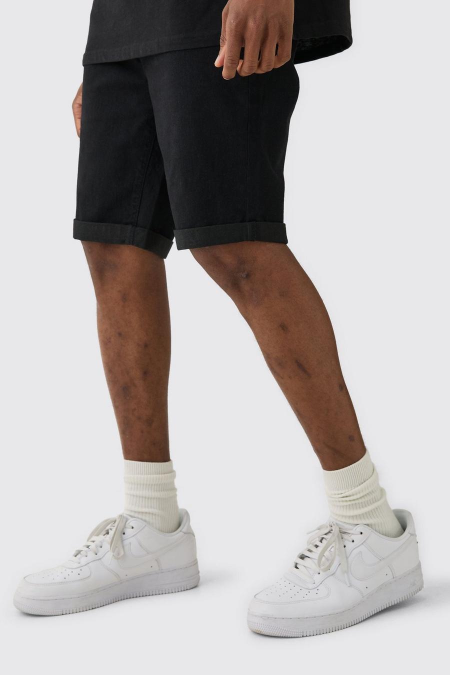 True black Tall Stretch Denim Skinny Fit Shorts In Black