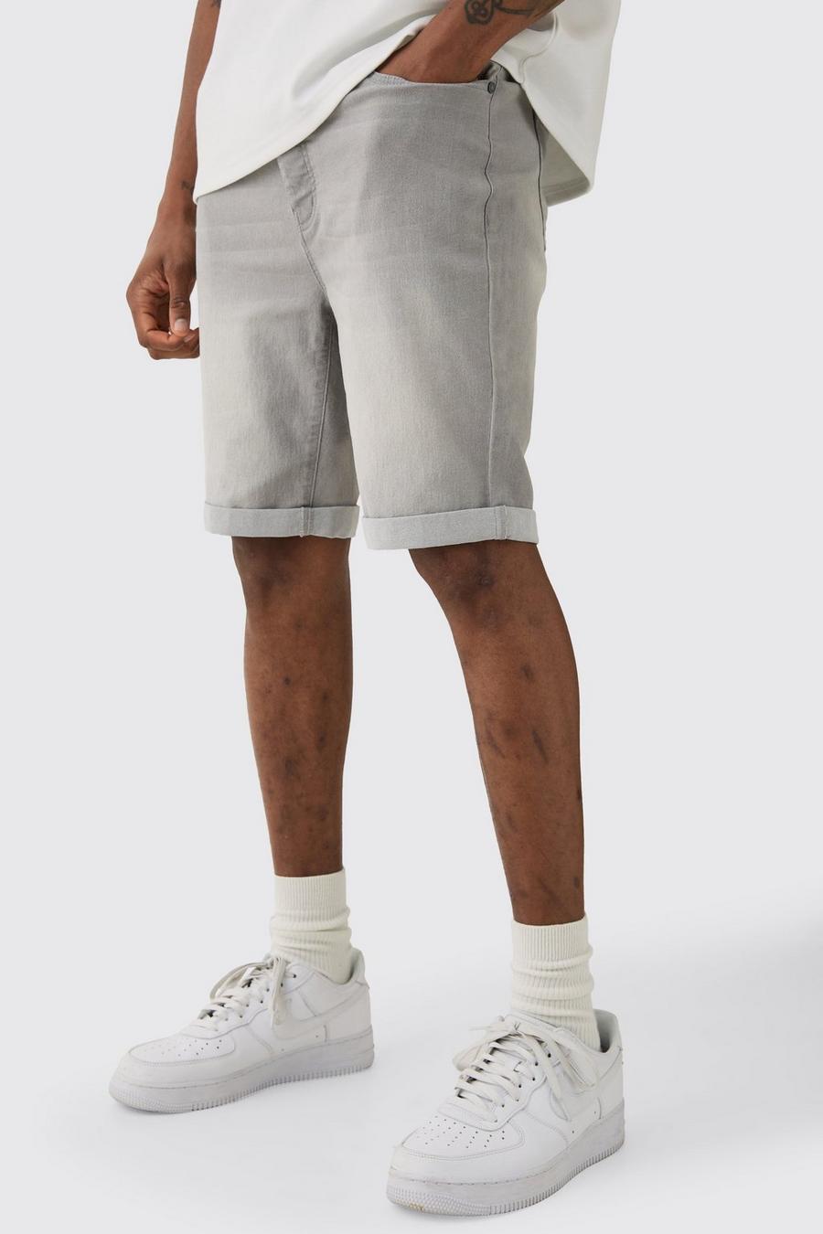 Tall Stretch Denim Skinny Fit Shorts In Light Grey