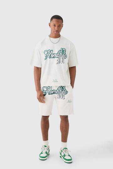 Oversized Boxy Homme Print T-shirt And Short Set stone