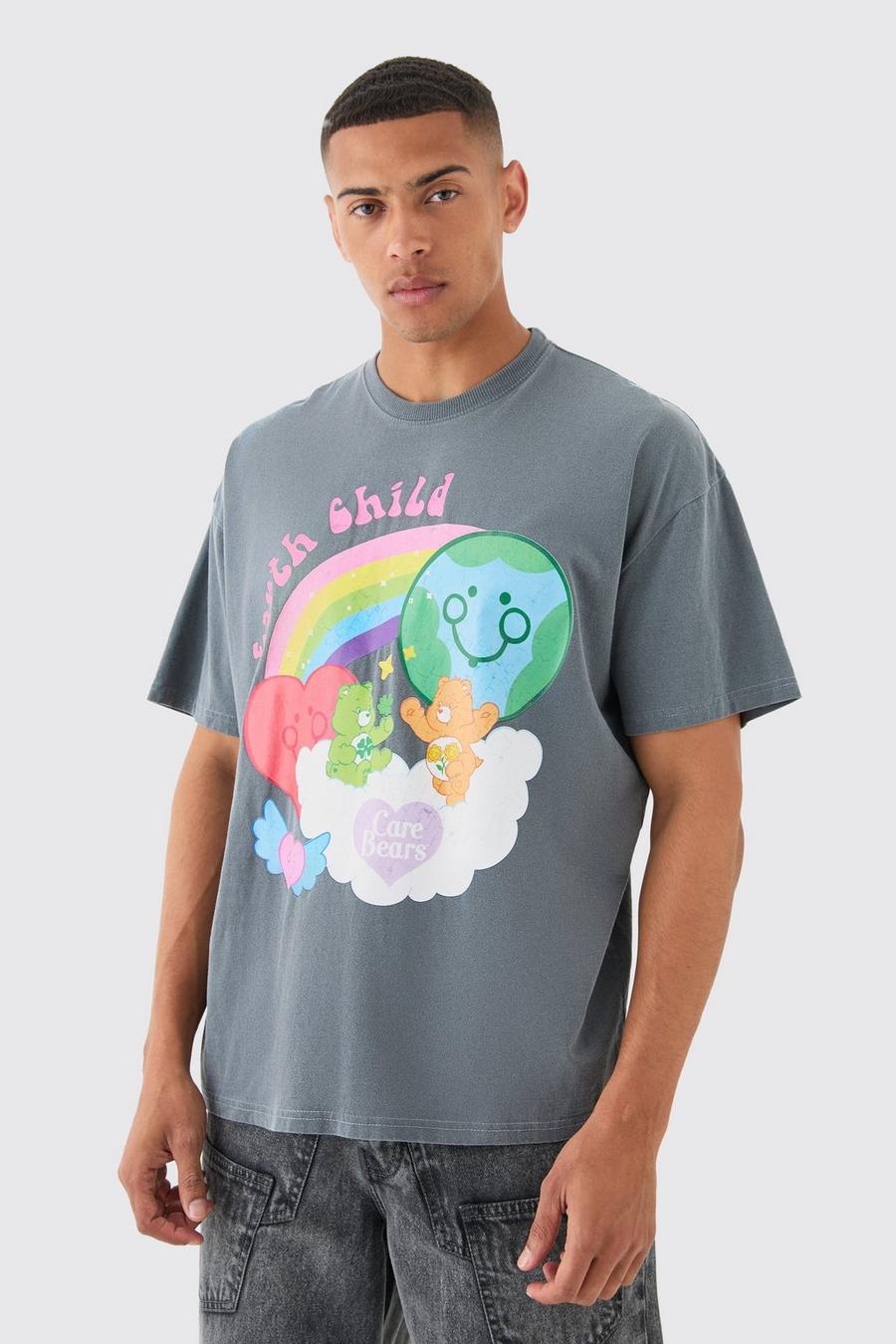 Camiseta oversize con lavado a la piedra y estampado de Care Bears, Charcoal image number 1