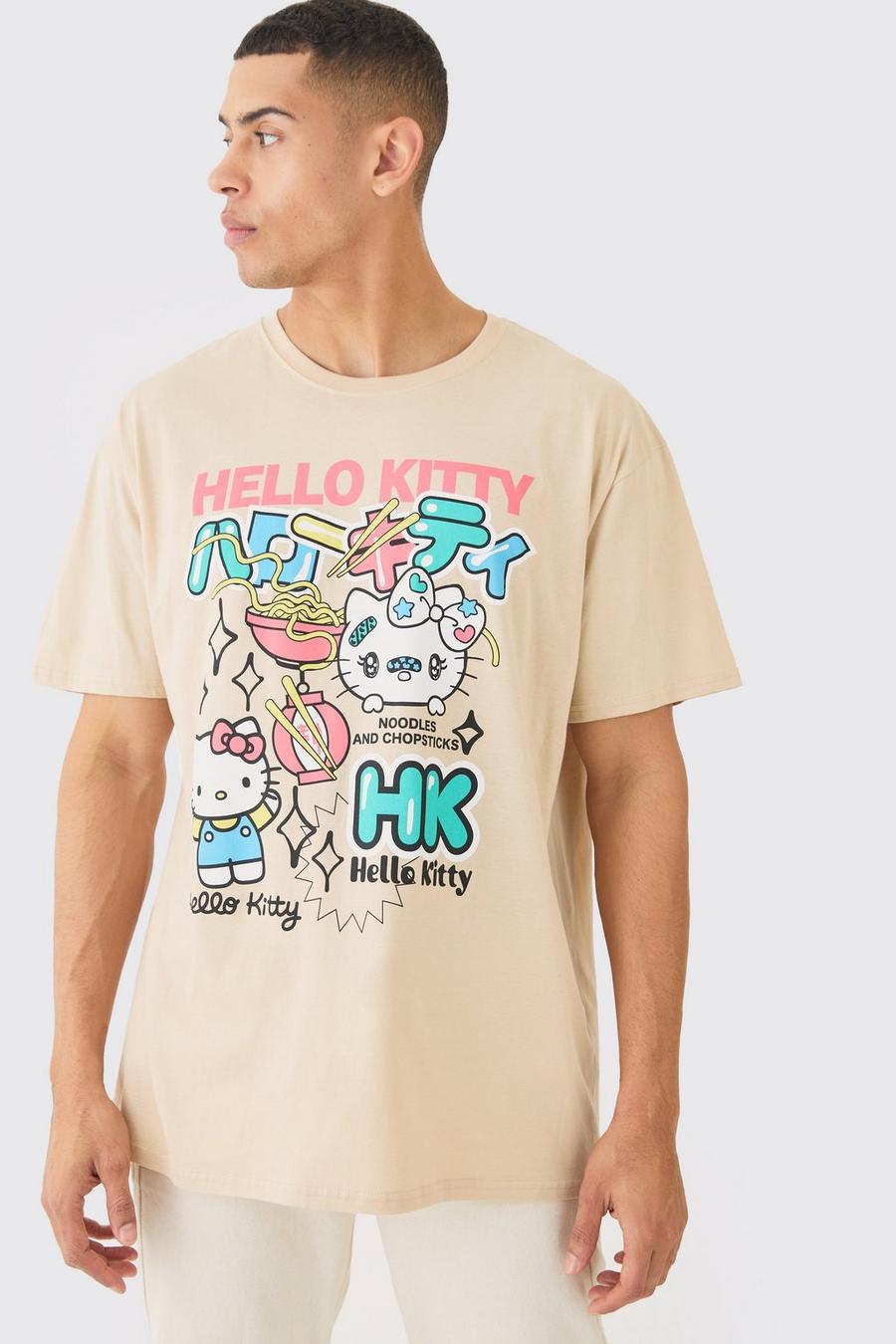 Oversize T-Shirt mit lizenziertem Hello Kitty Print, Sand