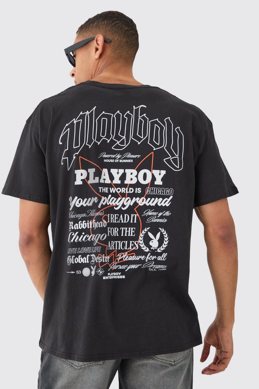 Camiseta oversize con estampado de Playboy, Black