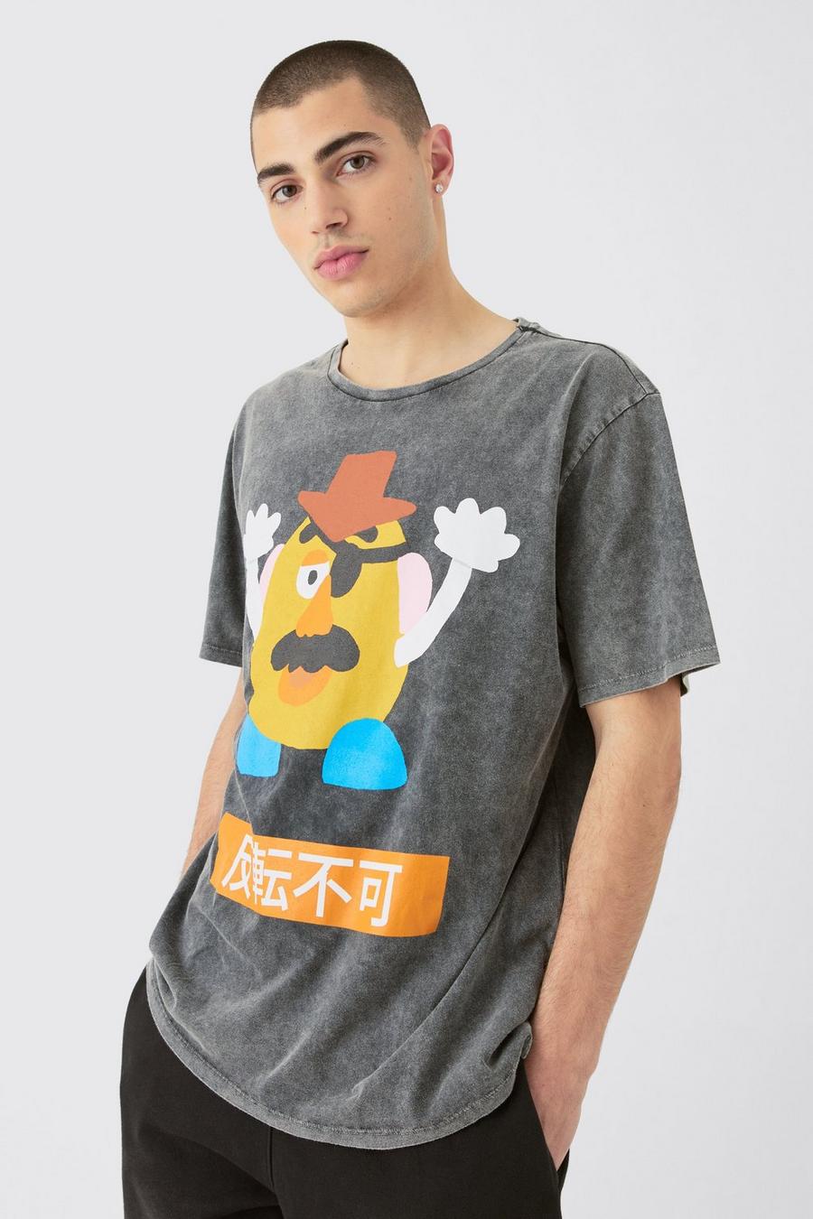 Charcoal Oversized Disney Toy Story Anime Wash License T-shirt image number 1