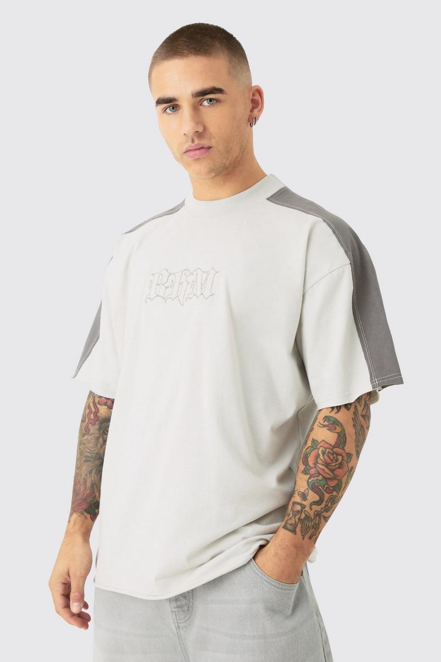 Camiseta oversize con aplique BM de letras góticas, Grey image number 1
