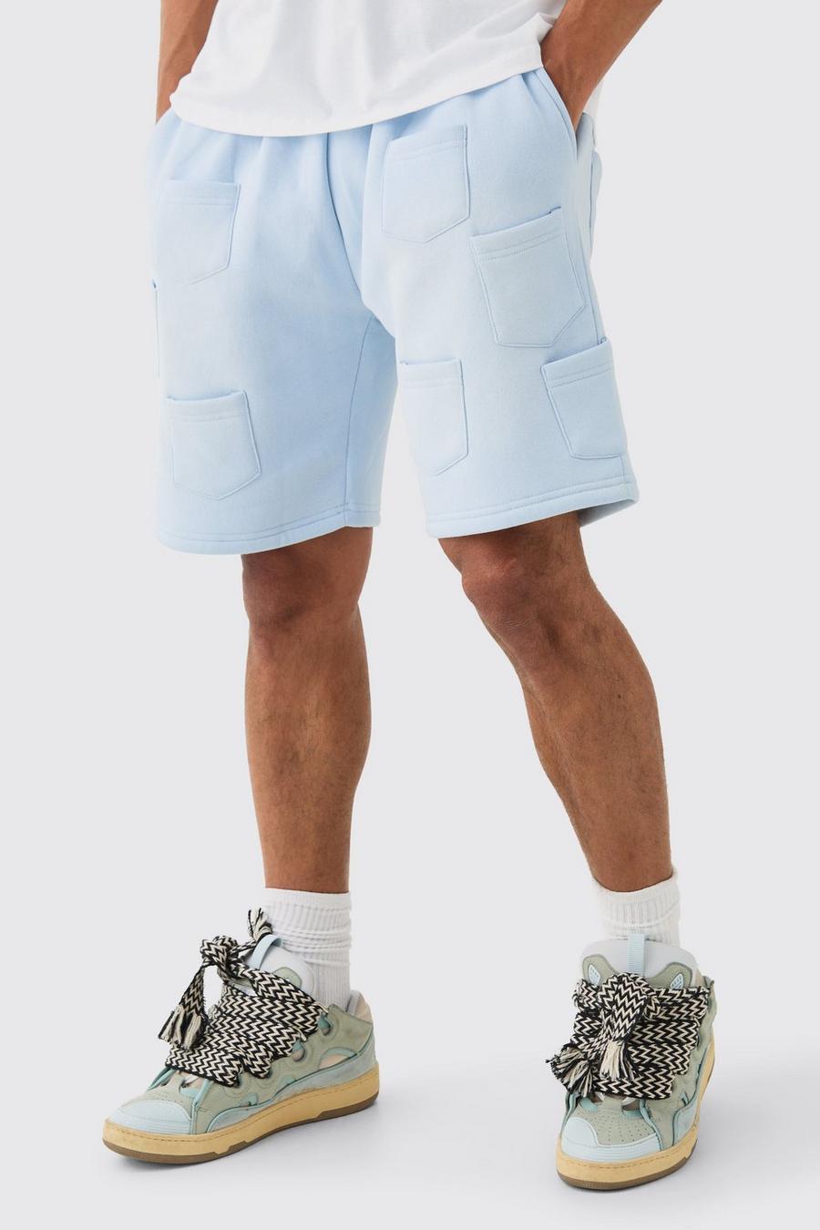 Pantalón corto holgado con lavado a la piedra y bolsillos, Light blue