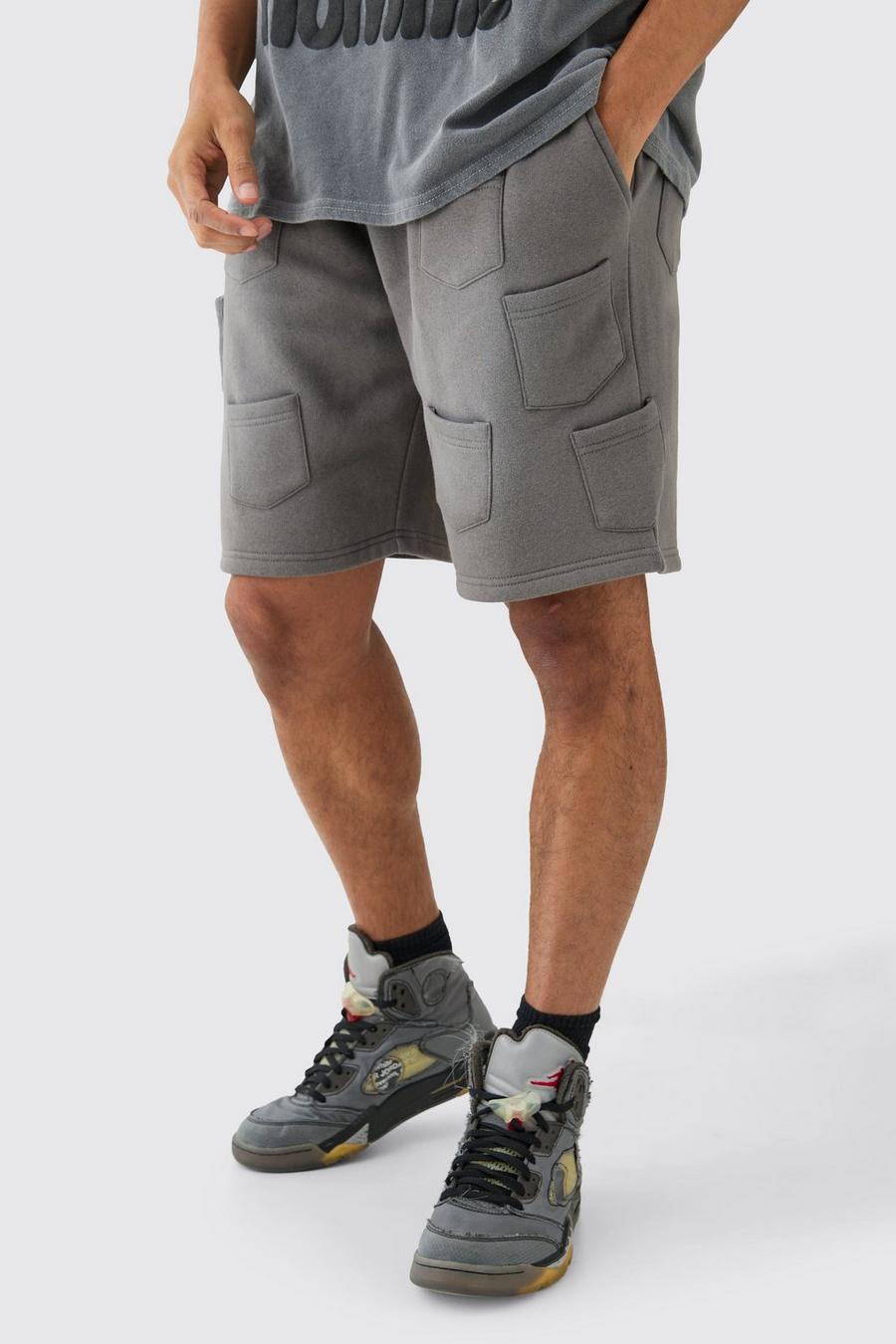 Charcoal Relaxed All Over Pocket Spray Wash Shorts image number 1