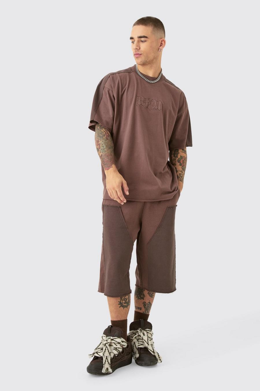Chocolate Oversized BHM Applique T-shirt & Carpenter Jort Set