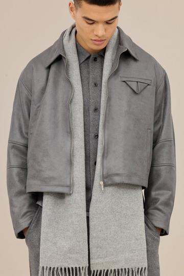 Gebleekte Boxy Harrington Jas Met Kraag In Grijs grey