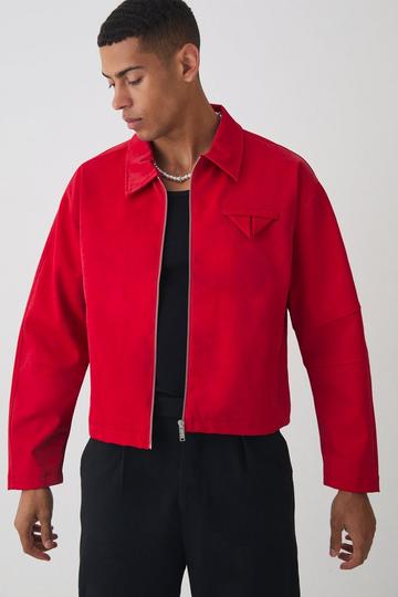 Satijnen Boxy PU Dogtooth Harrington Jas In Rood red