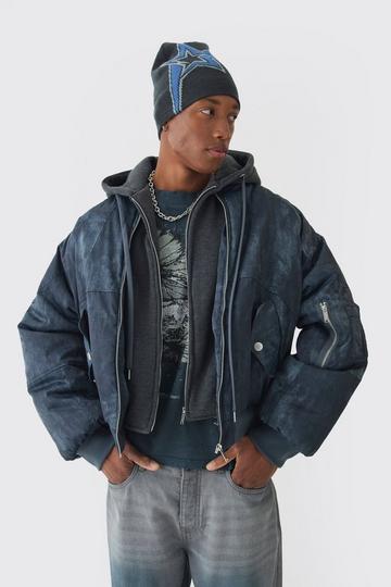 Boxy Washed Padded Hooded Bomber black