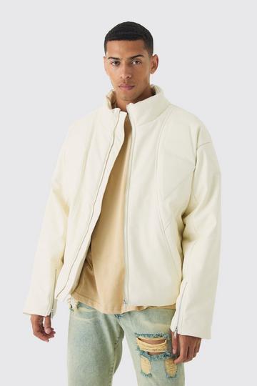 Boxy Padded Moto Panelled Jacket In Ecru ecru