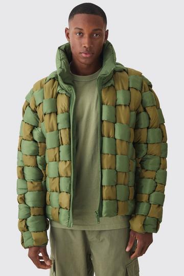 Khaki Contrast Hand Weft Padded Puffer