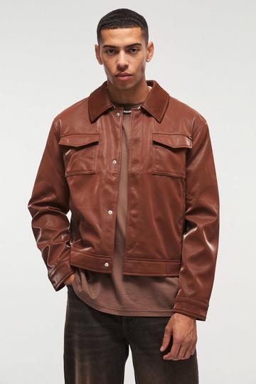 High Shine Pu Harrington Jacket In Chocolate chocolate