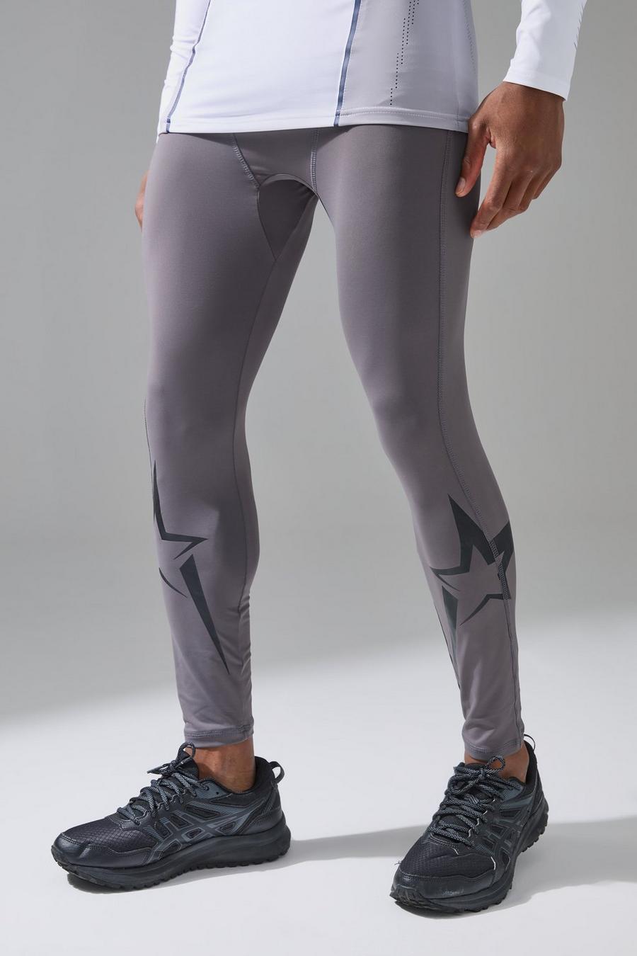 Charcoal Gunna Active Base Layer Leggings With Star Print image number 1