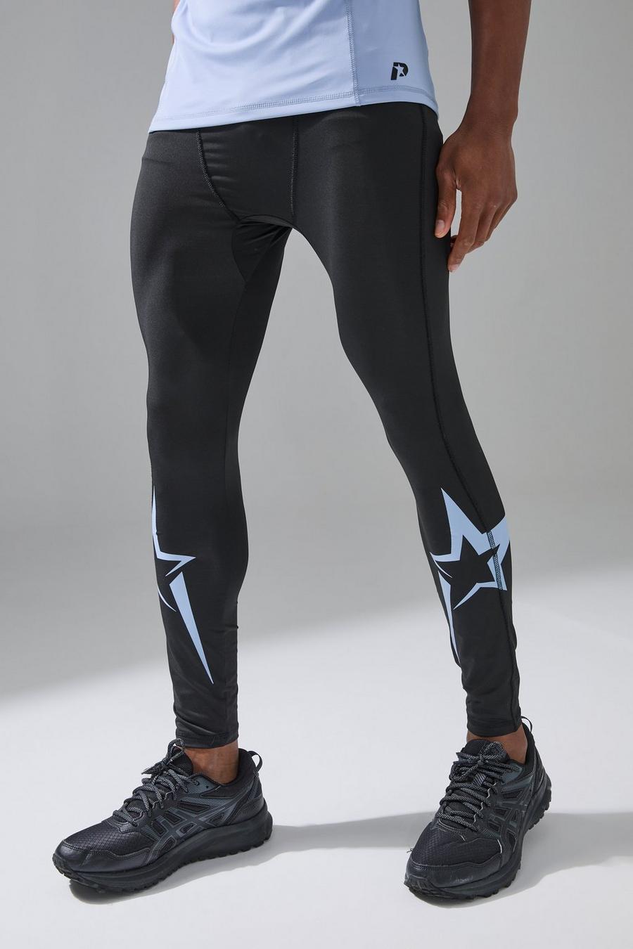 Black Gunna Active Base Layer Leggings With Star Print image number 1