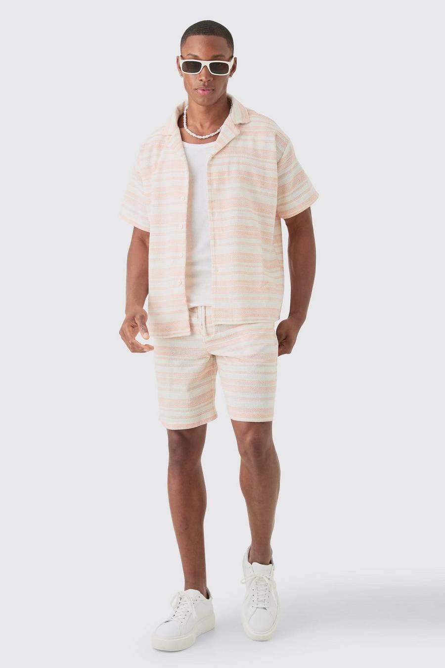 Pink Short Sleeve Boxy Woven Stripe Shirt & Short Set