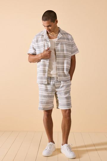 Black Short Sleeve Boxy Woven Stripe Shirt & Short Set