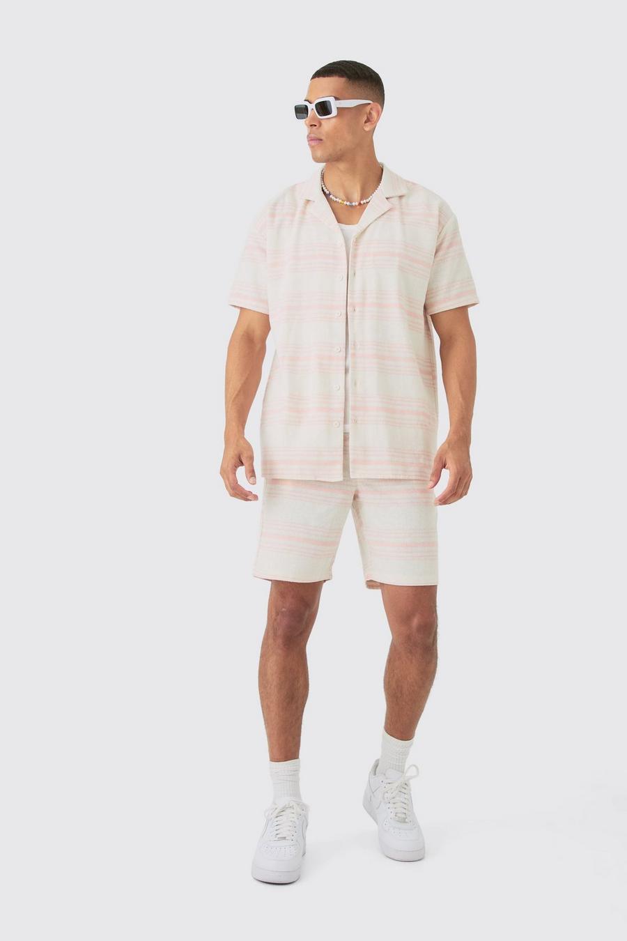 Pink Short Sleeve Aztec Stripe Oversized Shirt & Short  image number 1