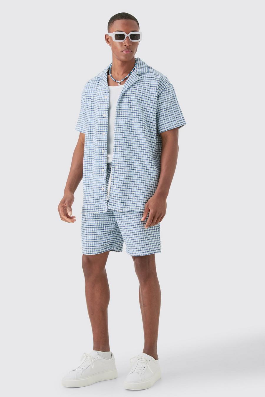 Blue Short Sleeve Mini Houndstooth Oversized Shirt & Short  image number 1