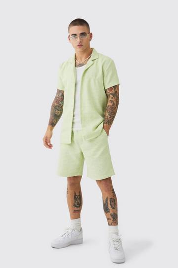 Green Short Sleeve Geo Textured Shirt & Short Set