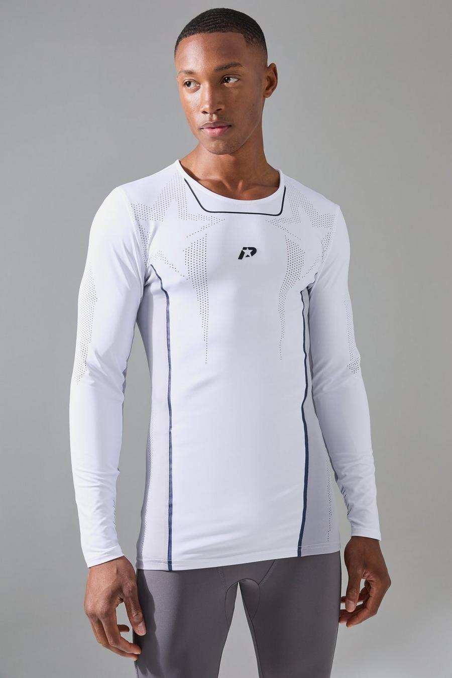 White Gunna Active Muscle Fit Moto Base Layer T-Shirt