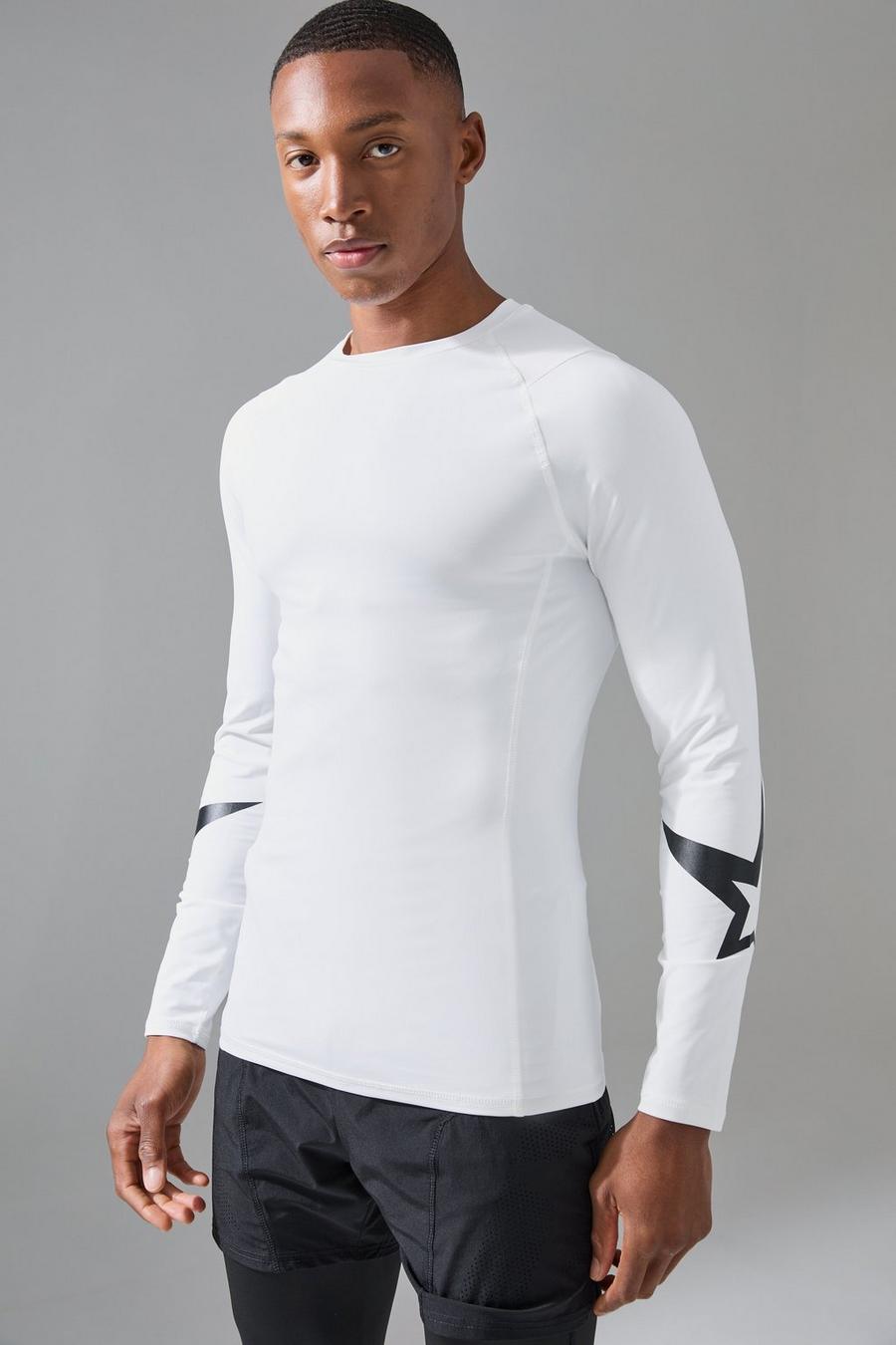 White Gunna Active Muscle Fit Base Layer Star Print T-shirt