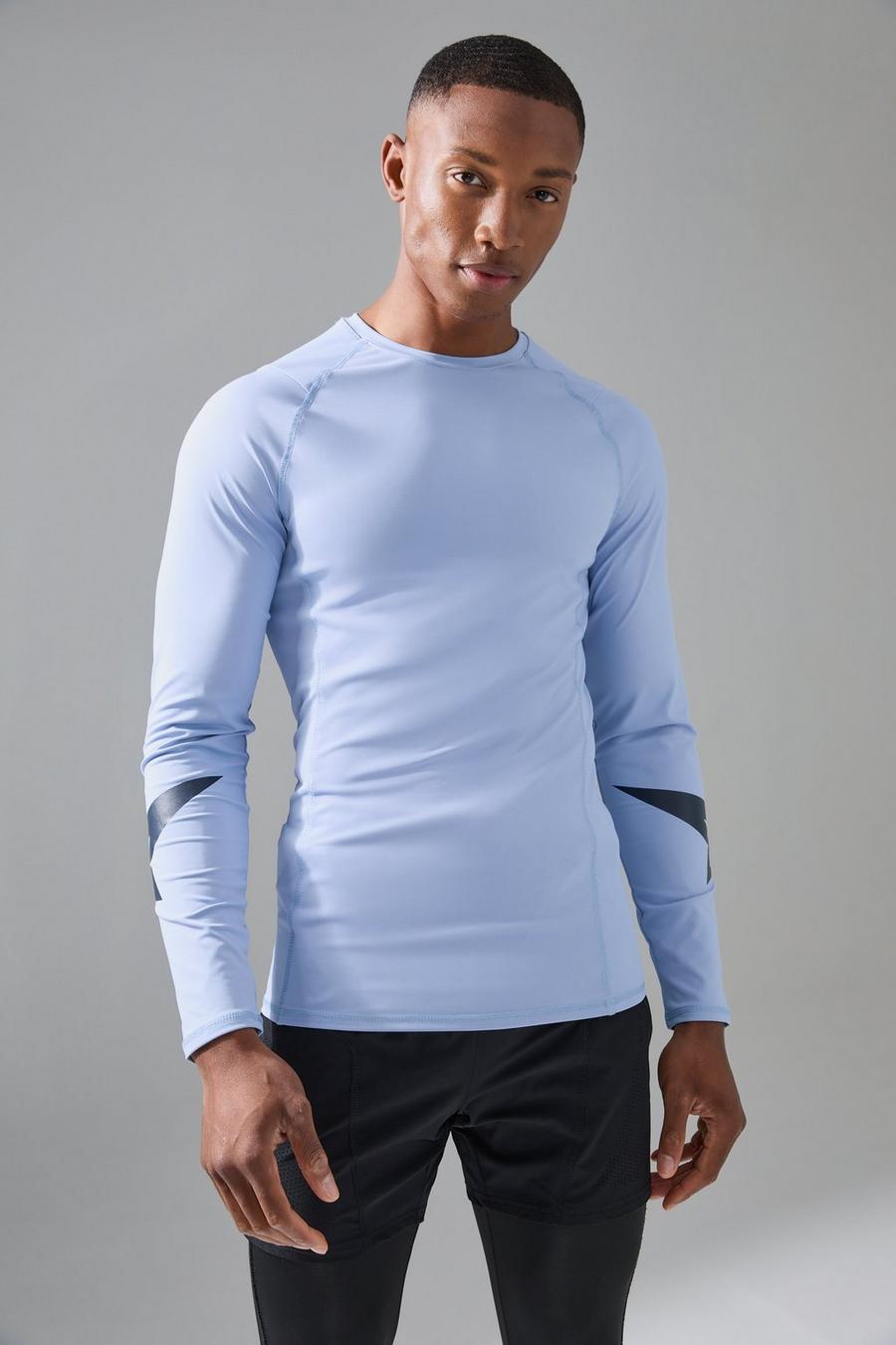 Light blue Gunna Active Muscle Fit Base Layer Star Print T-shirt image number 1