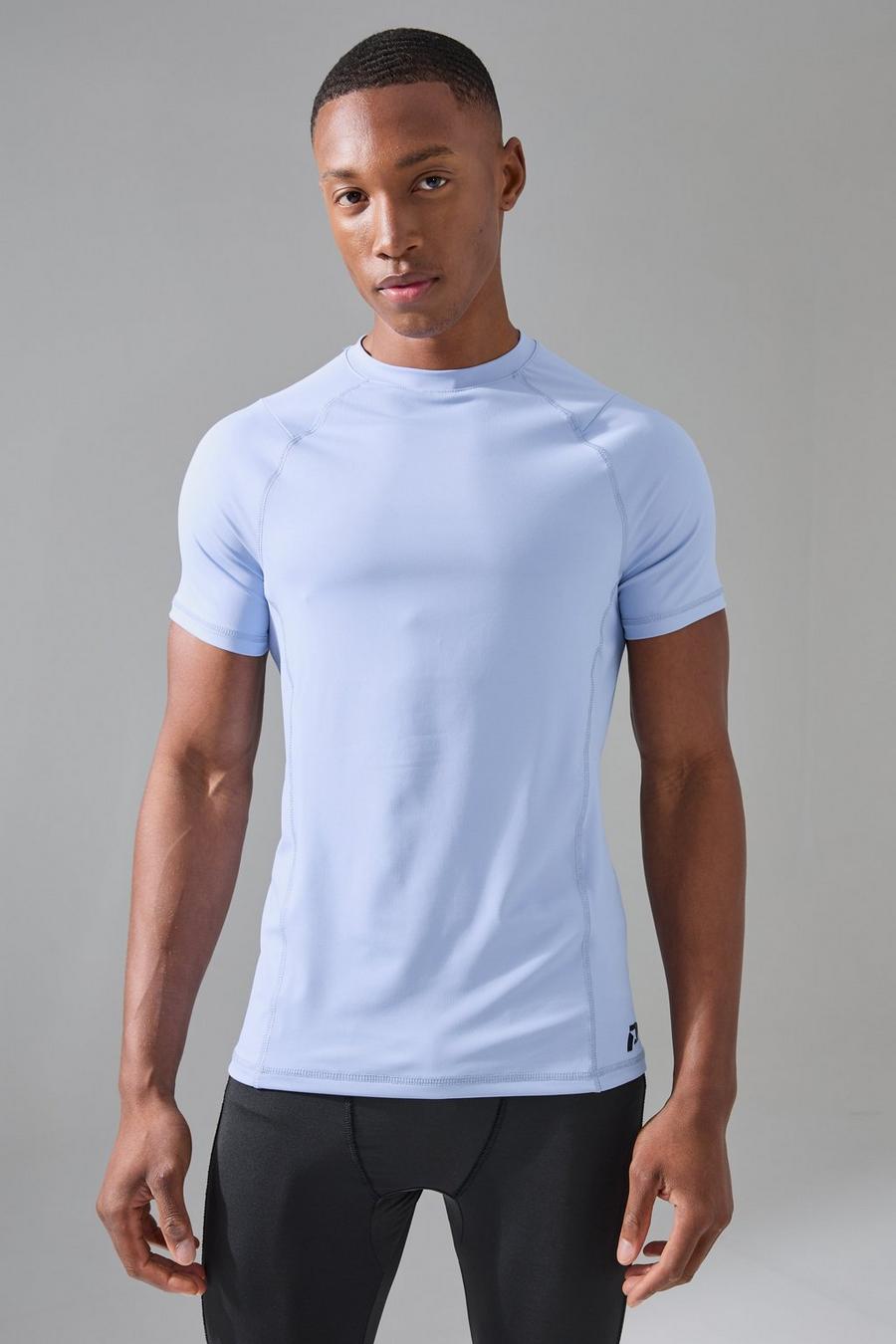 Gunna - T-shirt de sport moulant à manches raglan, Light blue