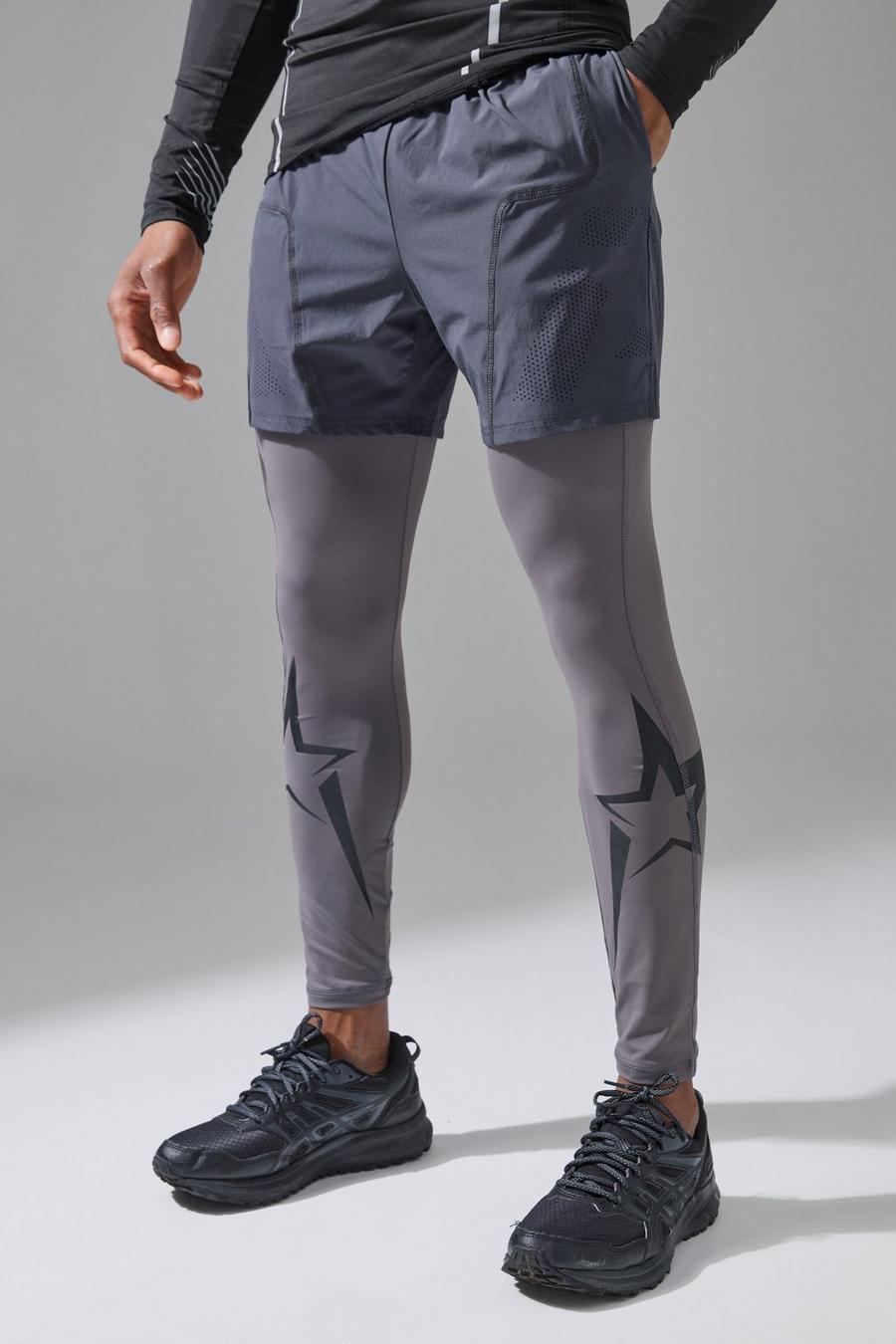 Pantalón corto de tela elástica con estampado Gunna Active, Charcoal image number 1