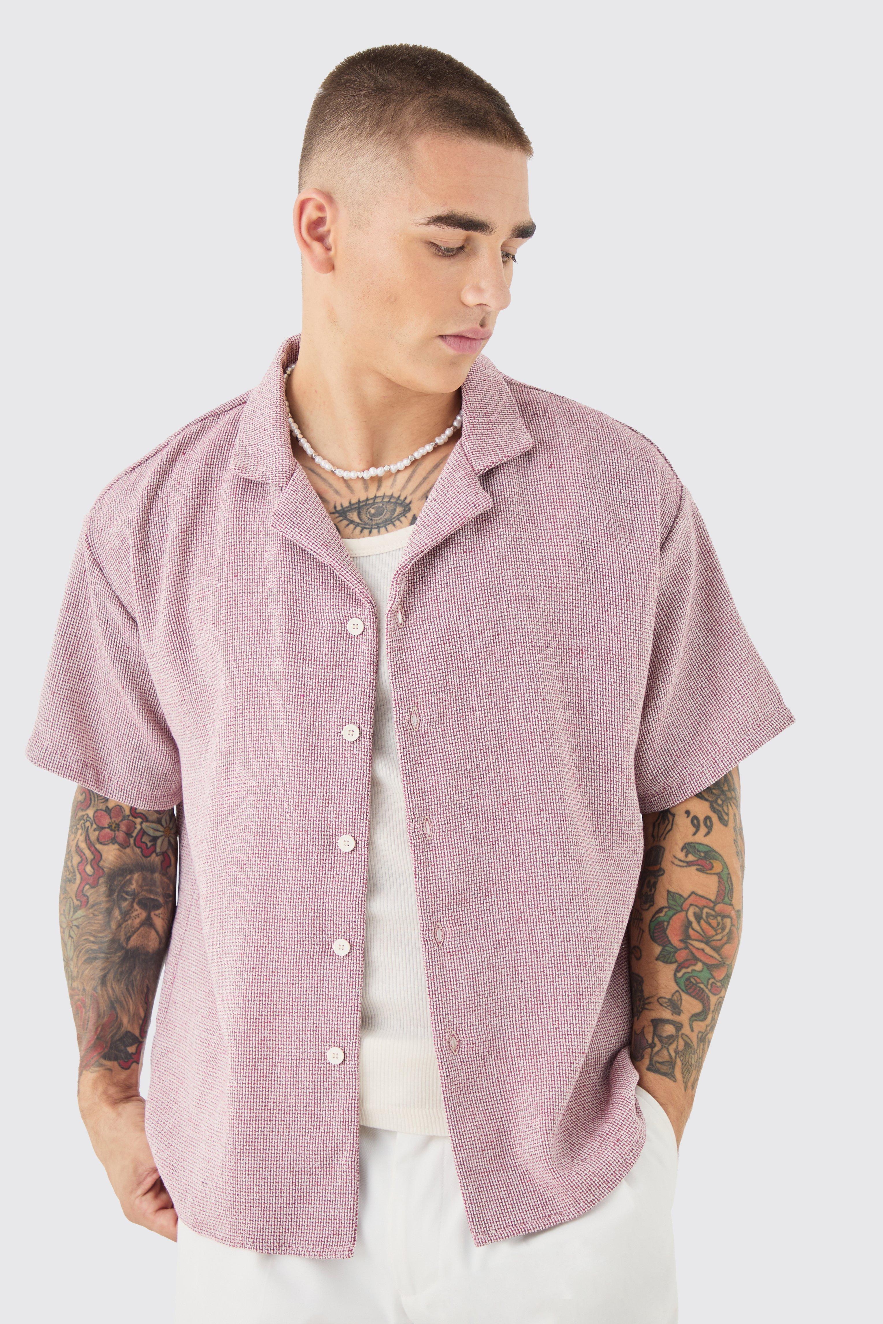 Pink Short Sleeve Boxy Textured Shirt