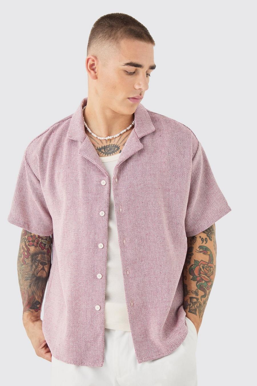Pink Short Sleeve Boxy Textured Shirt  image number 1