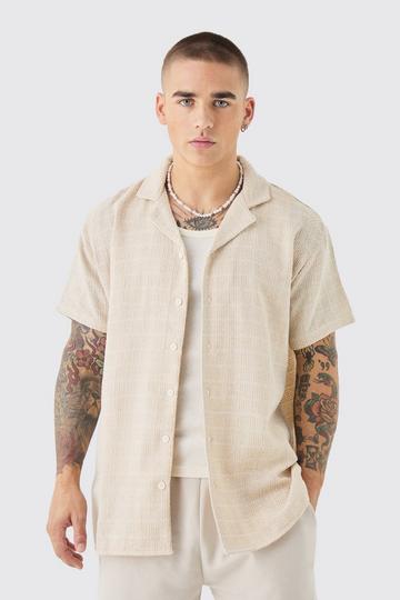 Short Sleeve Oversized Textured Check Shirt ecru