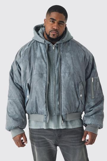 Plus Boxy Washed Padded Hooded Bomber Jacket In Grey grey